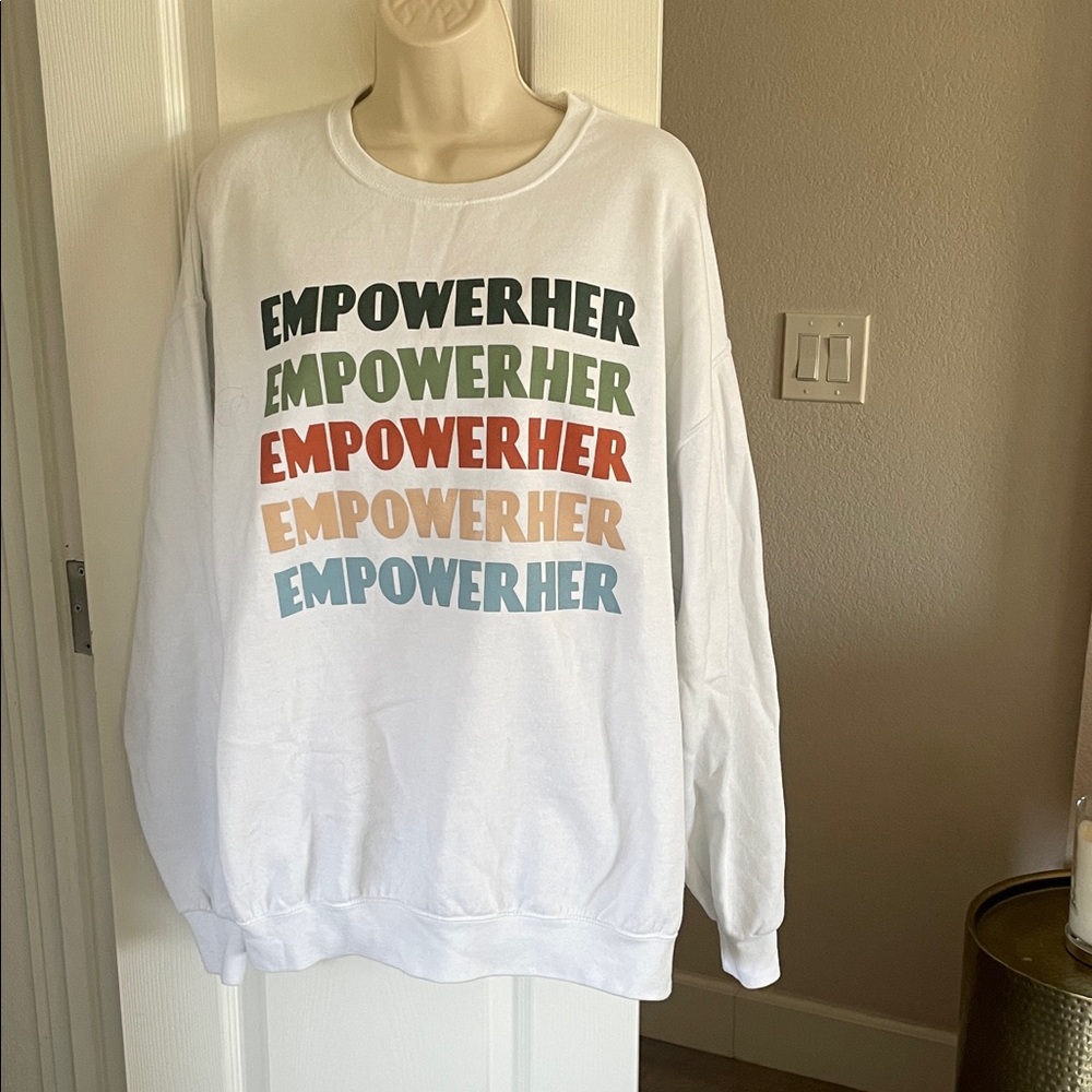Jerzees White Sweatshirt with Multicolor "EMPOWERHER" Graphic